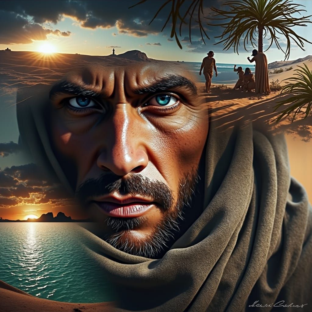 Desert Traveler Yearning for Oasis in Digital Painting