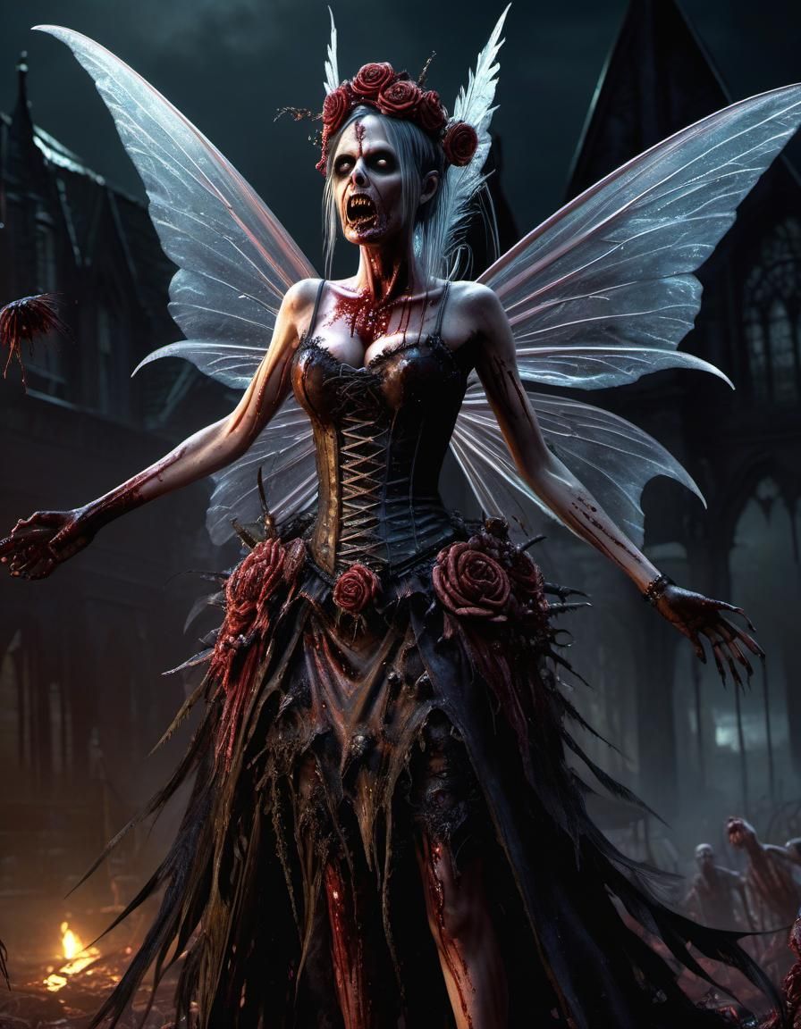 Hellish Zombie Fairy in Dark Fantasy Style