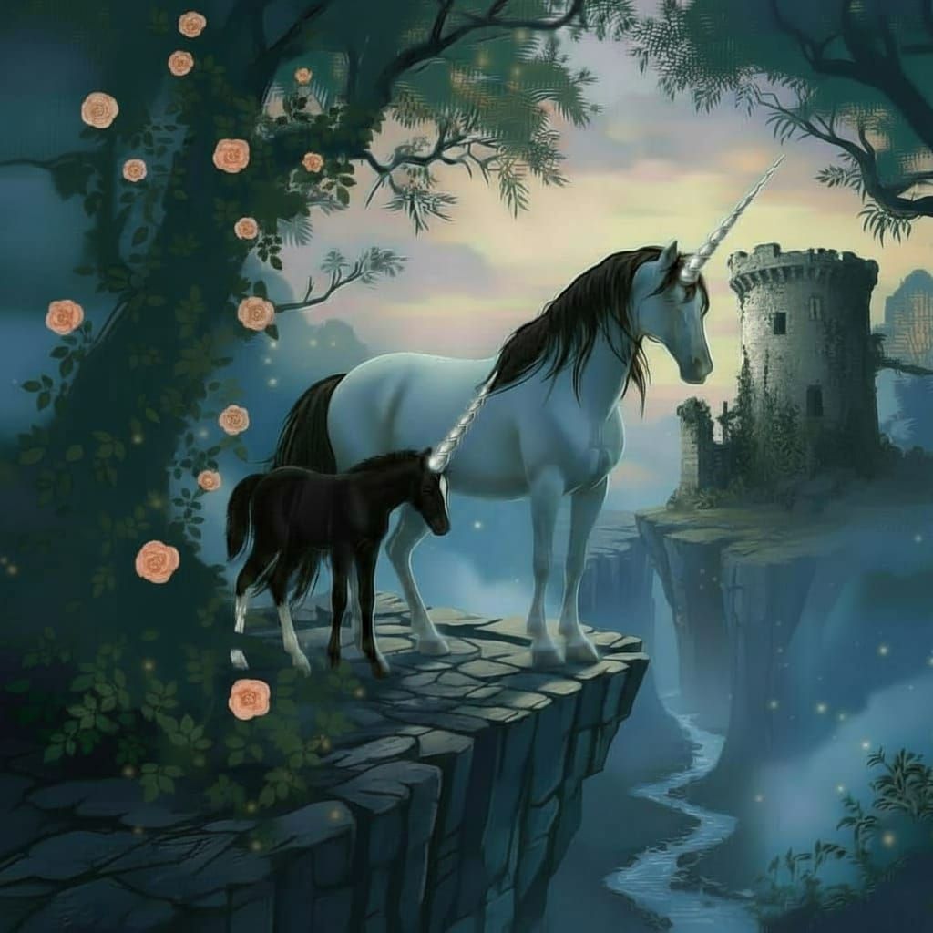 Majestic White Horse on Cliff Overlooking Bioluminescent For...