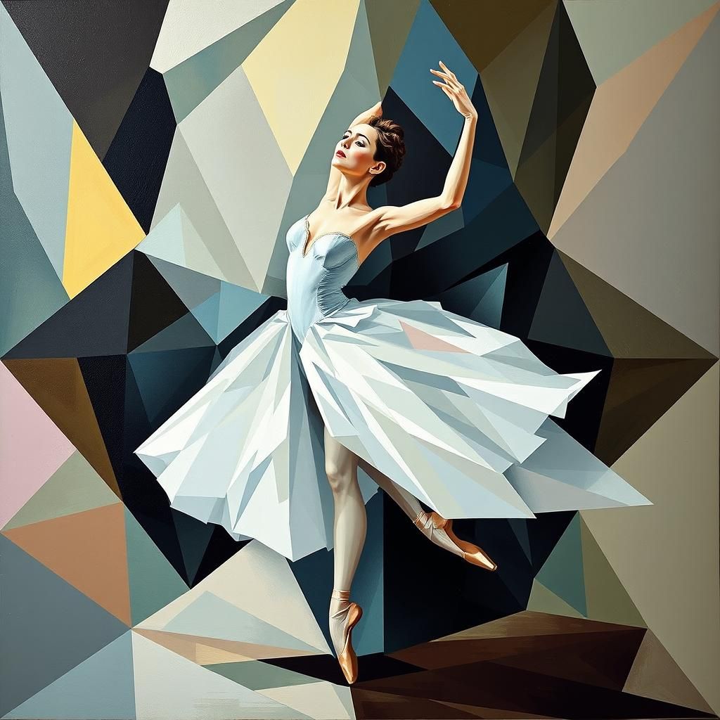 Ballet Dancer's Swan Lake in Cubist Style