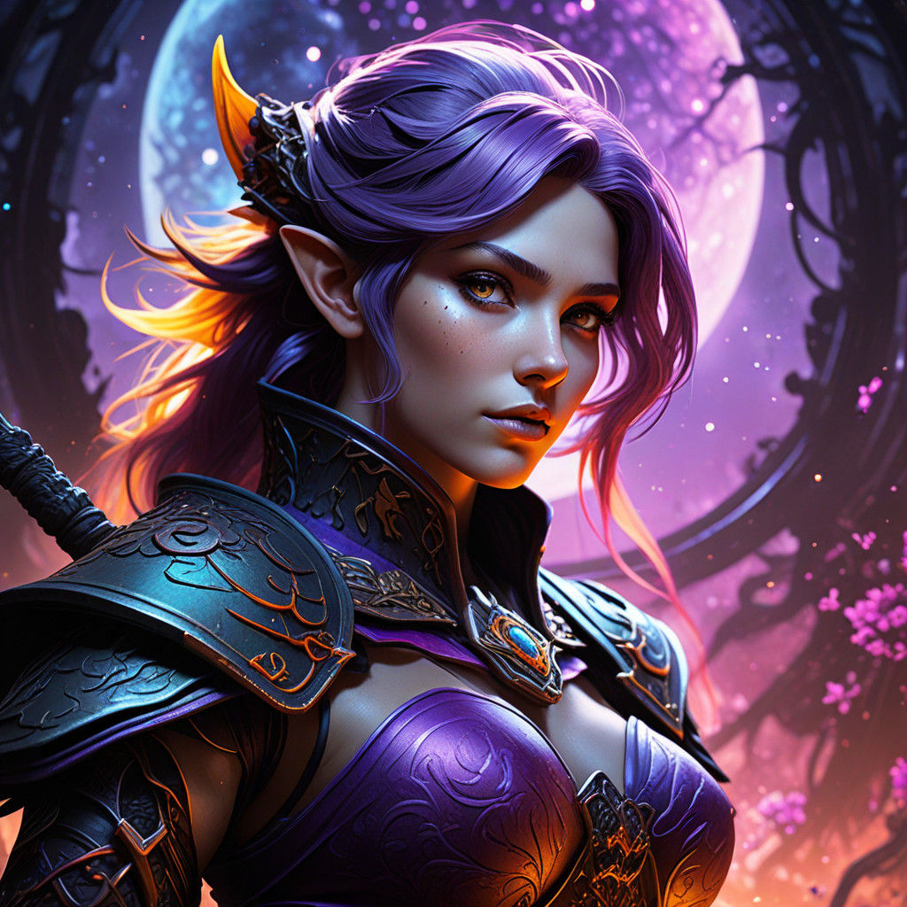 MISS WISTERIA DROW ELF SAMURAI 22 nebula colorful background