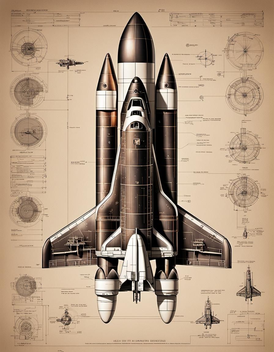 Retro Space Shuttle Exploded Diagram in HR Giger Style