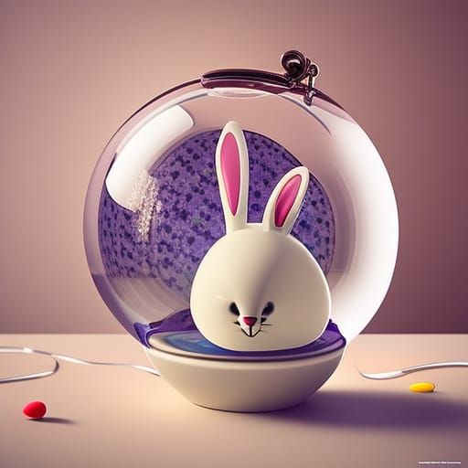 White Bunny in Easter Globe with Pink Flowers