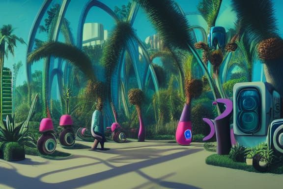 Futuristic 80s Rooftop Roller Disco in Cyberpunk Style