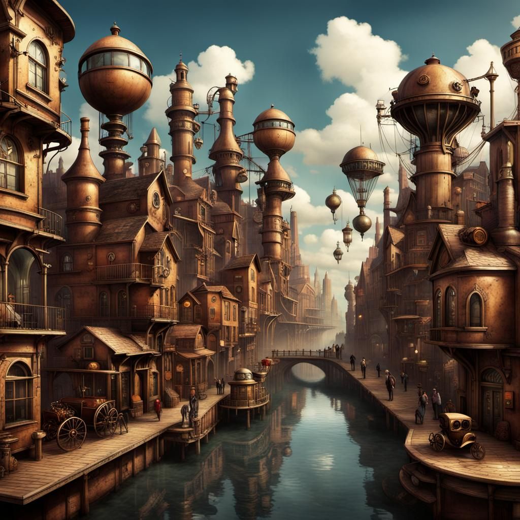 Surreal Steampunk Town: Digital Art