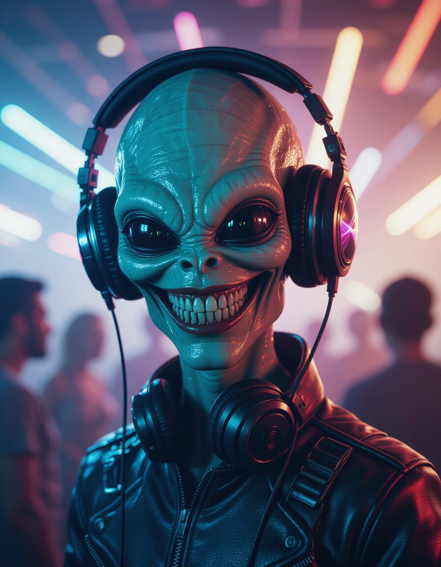 Alien DJ with Prism Head in Burton Sci-Fi Style