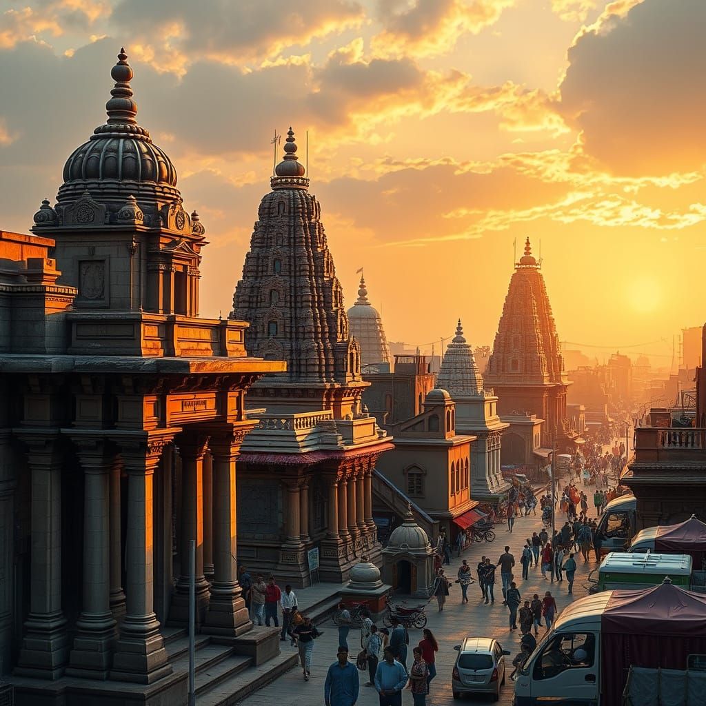 Bhubaneswar Temples in Golden Hour Digital Matte Painting