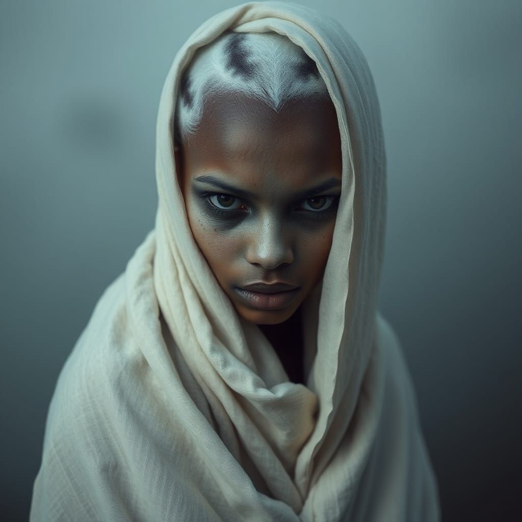 Mysterious Albino Woman Shrouded in Fog