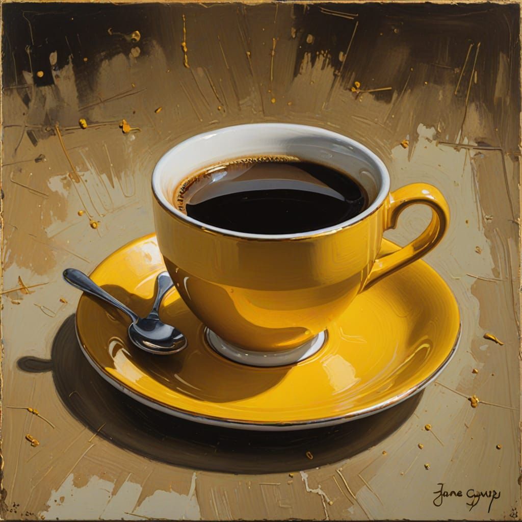 Golden Coffee Cup Oil Painting
