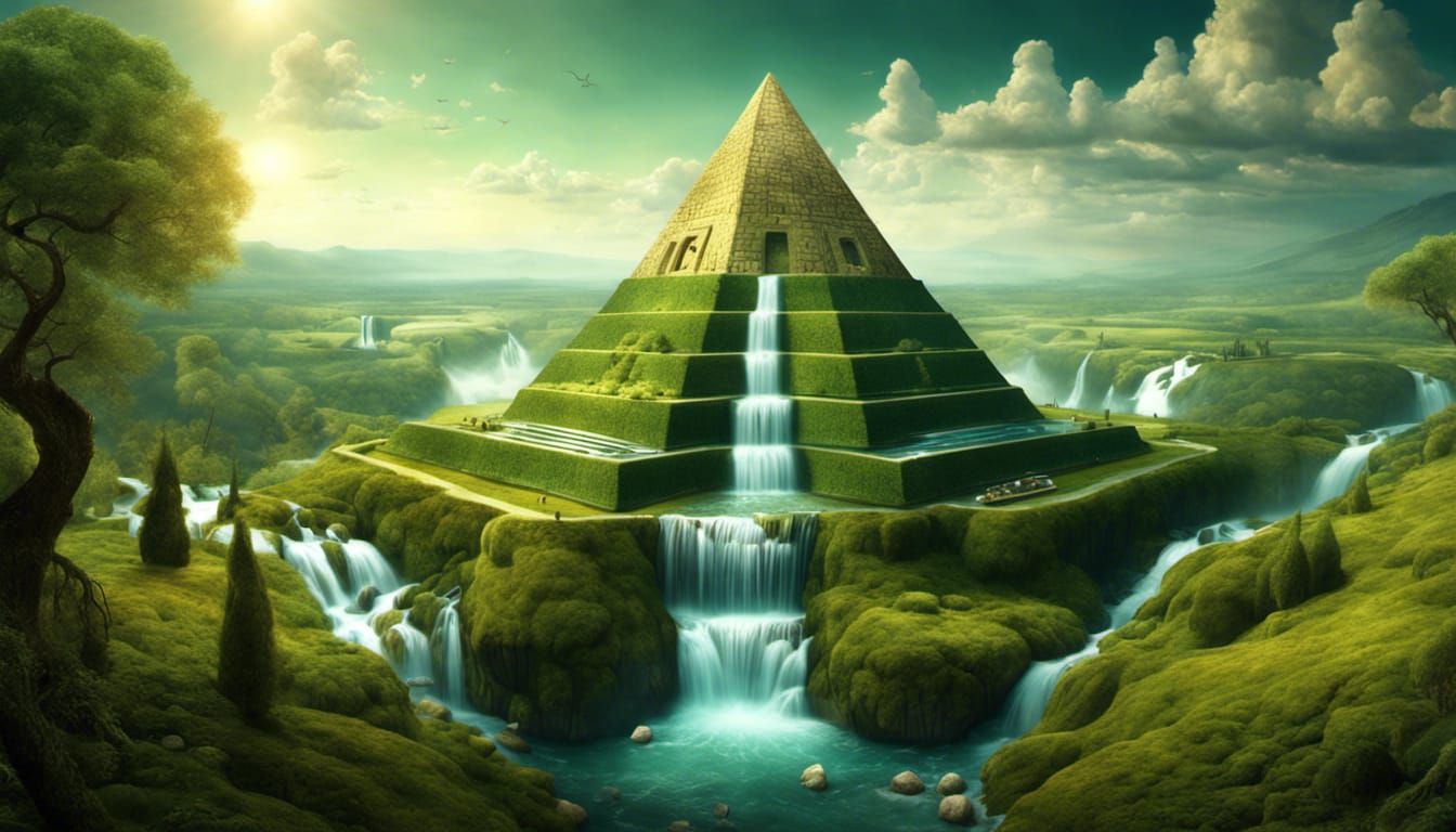 Matrix Pyramid Overlooking Cyberpunk Landscape