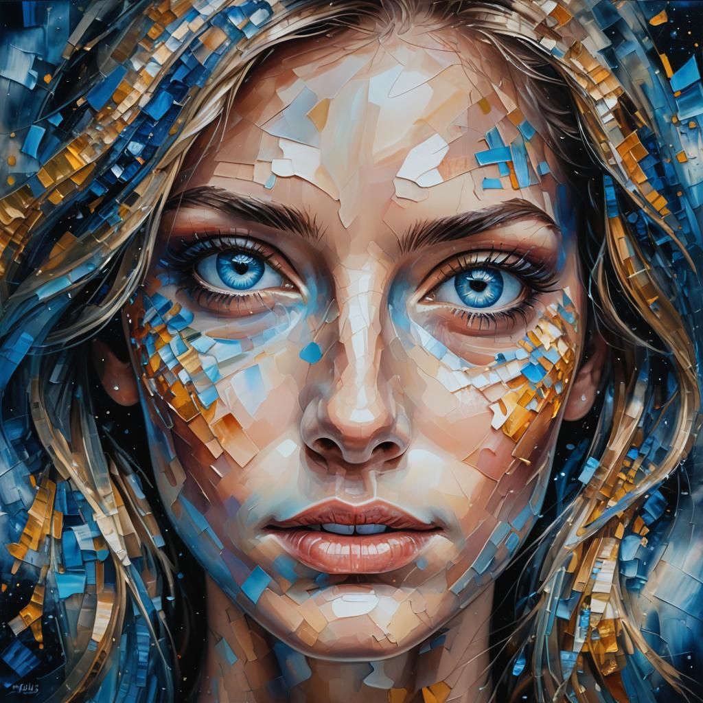 Abstract Portrait of a Woman with Blue Eyes