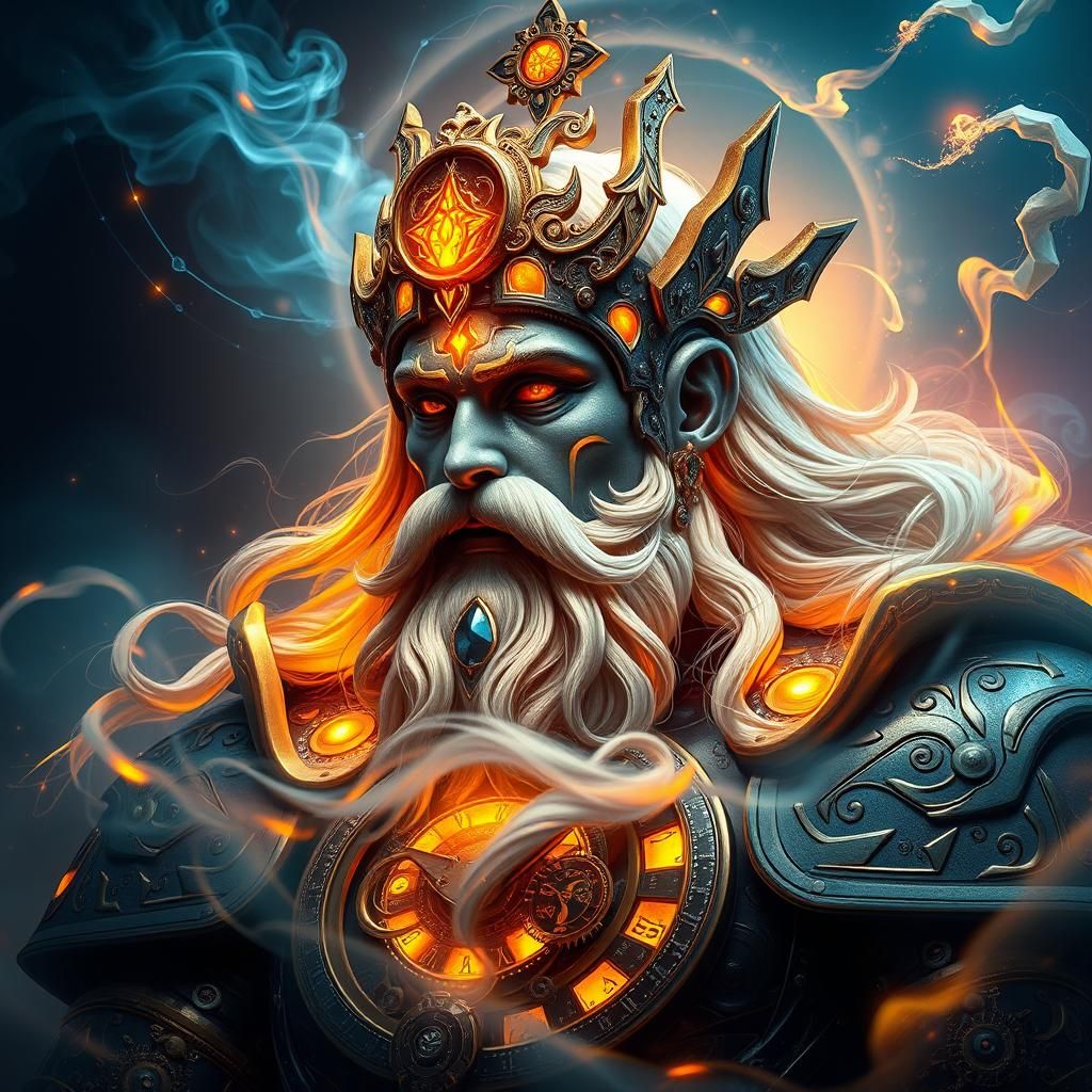 Regal Time God in Ornate Clockwork Armor