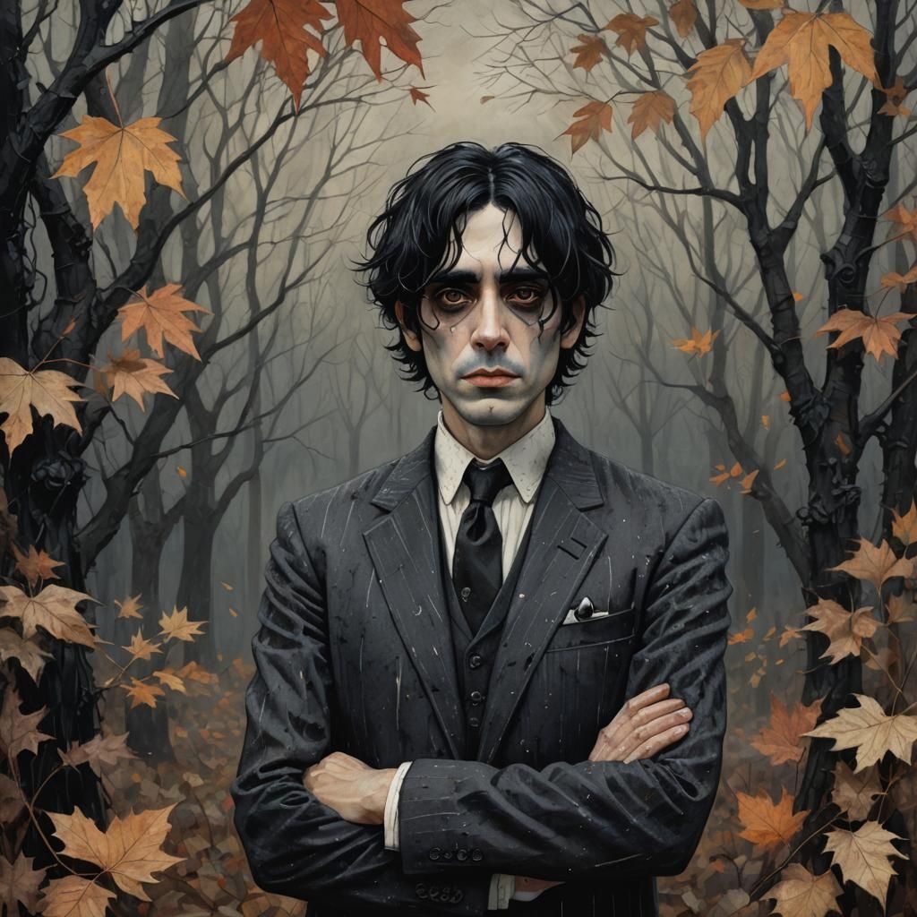 Gothic Whimsy Portrait in Tim Burton Style