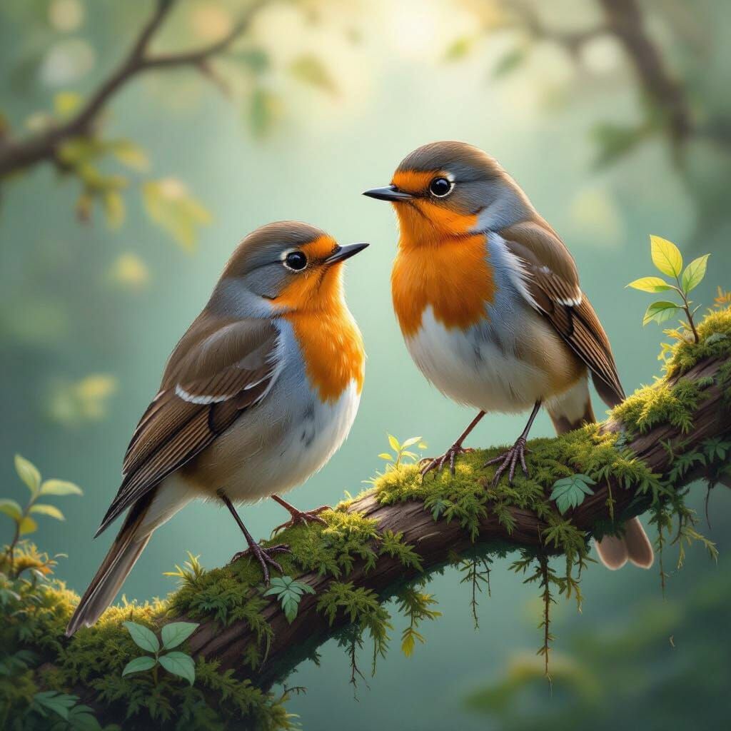 Female Robin in Enchanted Forest: Ethereal Airbrush Art