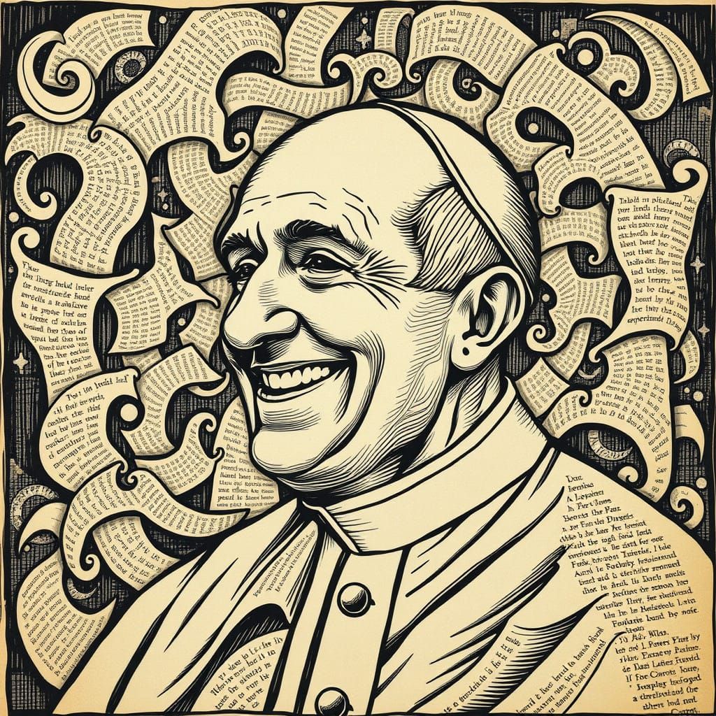 Escher-Inspired Pope Emerges from Biblical Textures