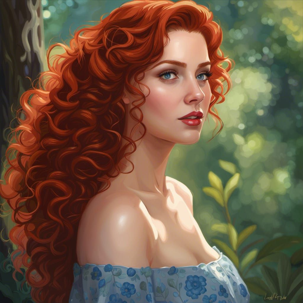 Redhead Woman Portrait in WLOP Digital Art Style