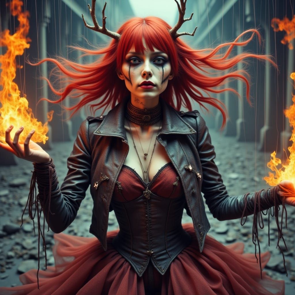 Fiery Queen of Fairy Witches in Cyberpunk Style