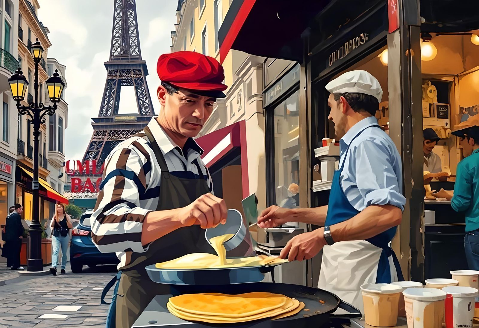 French Crepe Vendor in Paris, Cubist Style