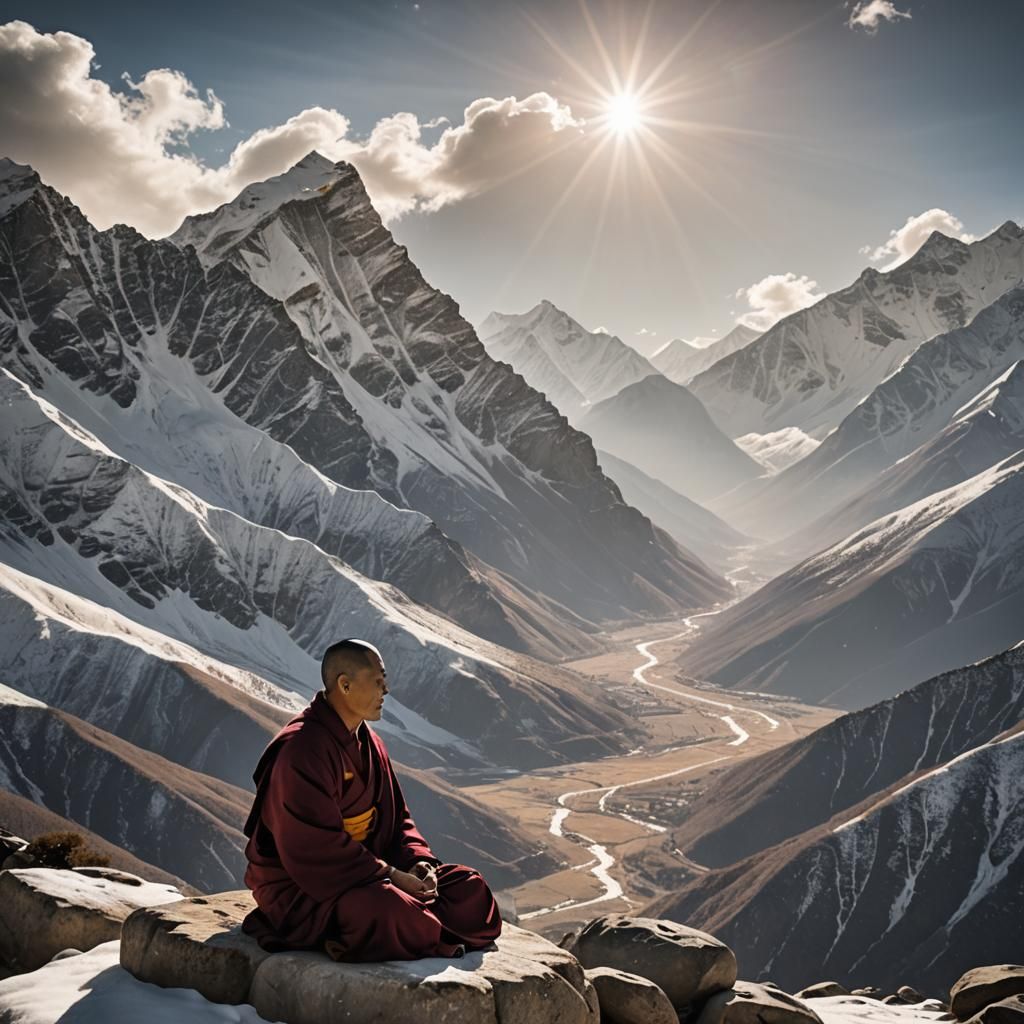 Meditating Monk in Mystical Himalayan Light