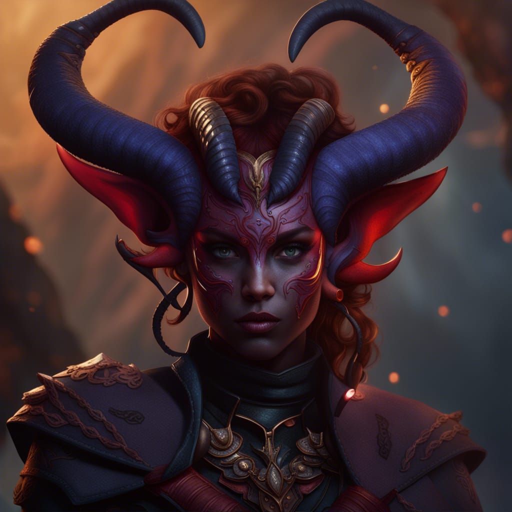 Detailed Tiefling Female Fantasy Art