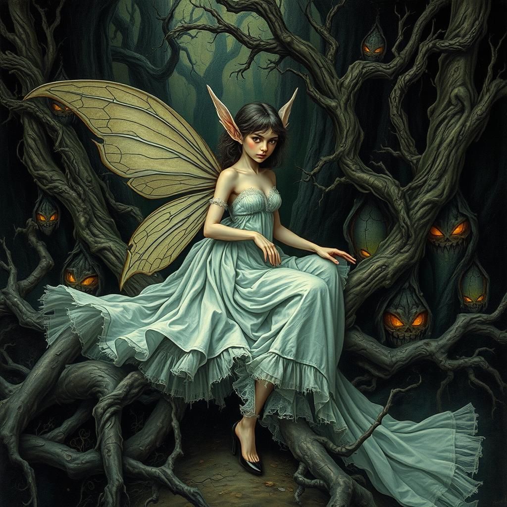 Surreal Fairy Elf in Appalachian Halloween Landscape