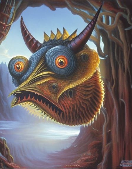Surrealistic Chicken Monster in Detailed Oil Painting