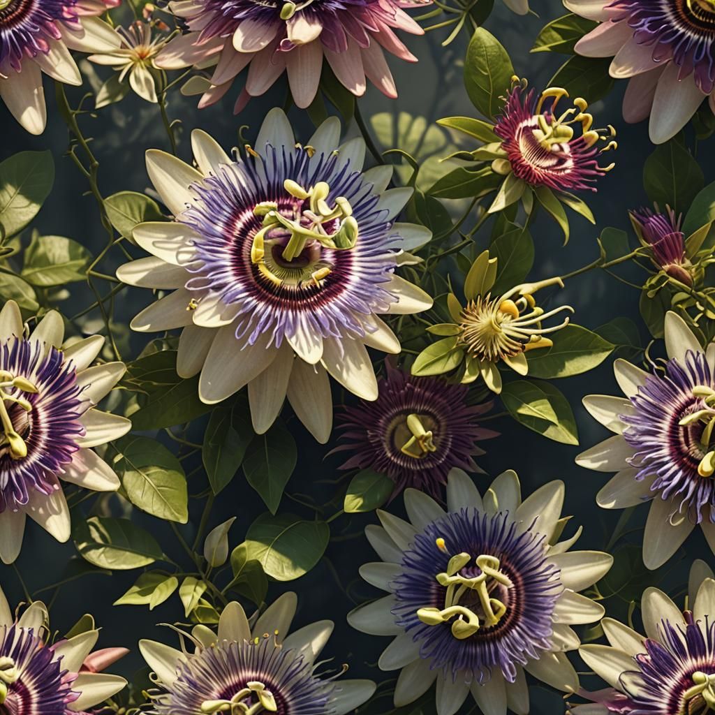 Macro Passion Flower in Sunlight: Detailed Matte Painting