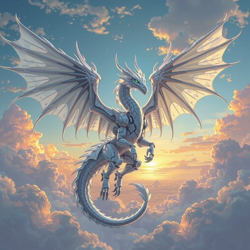 Biomechanical Dragon in Surreal Sky