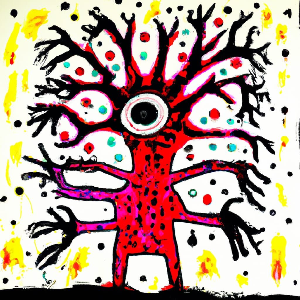 Melting Multi-Limbed Monster in Art Brut Style