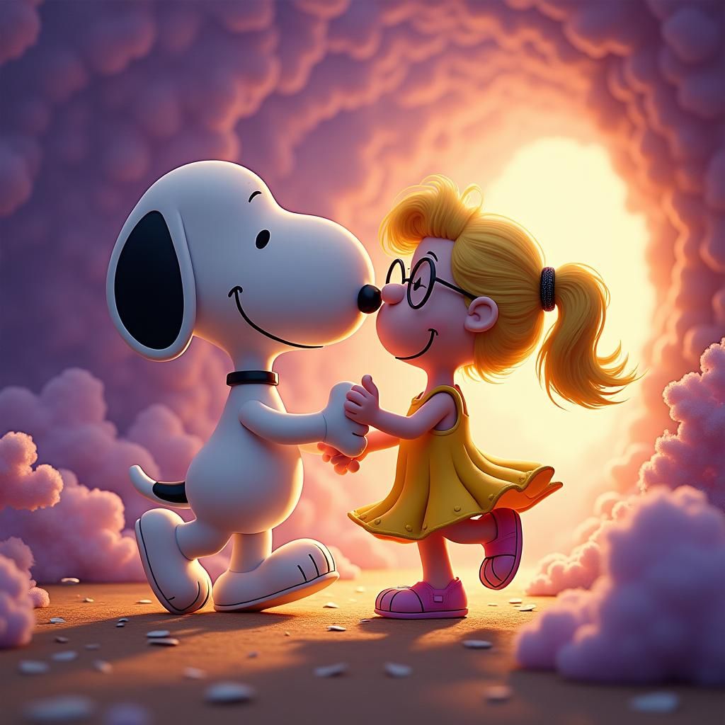 Snoopy and Blonde Girl Dancing, Fantasy Concept Art