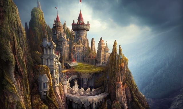 Fantasy Castle on Cliff in Dystopian Landscape