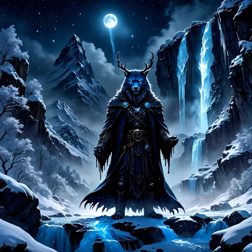 Menacing Windigo by Waterfall: Dark Horror Illustration