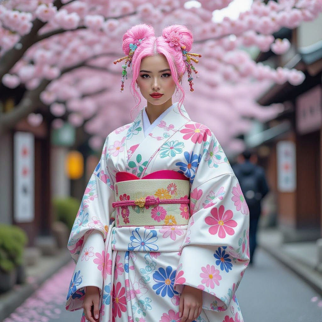 Maximalist Japanese Fashion in Cherry Blossom Garden