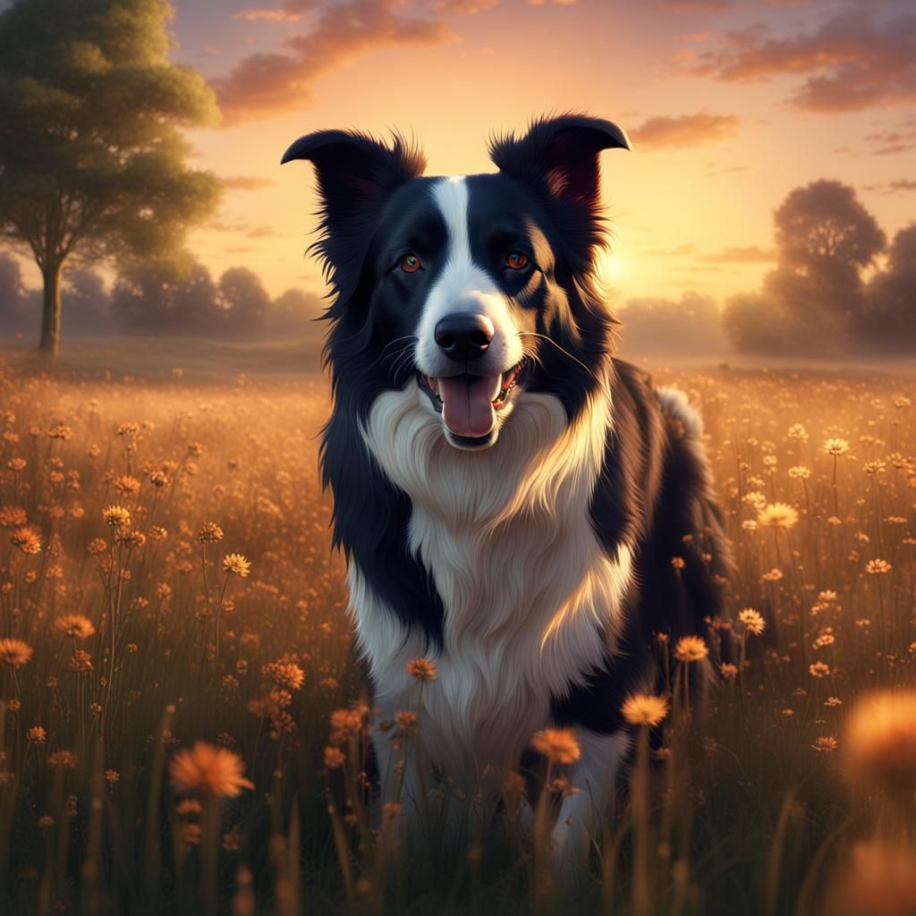 Border Collie at Sunset: Fantasy Concept Art