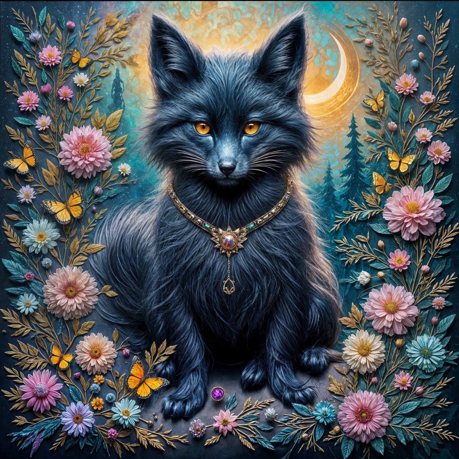 Majestic Black Fox in Epic Oil Painting Style