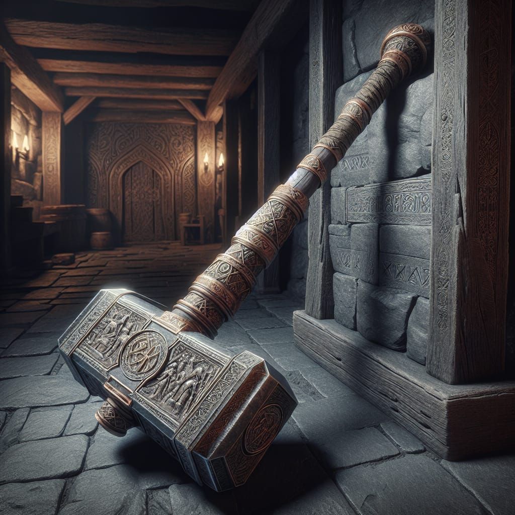 Detailed War Hammer with Dwarven Runes