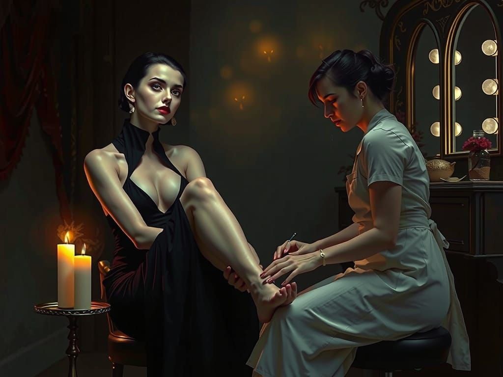 vampire woman having her toe nails done