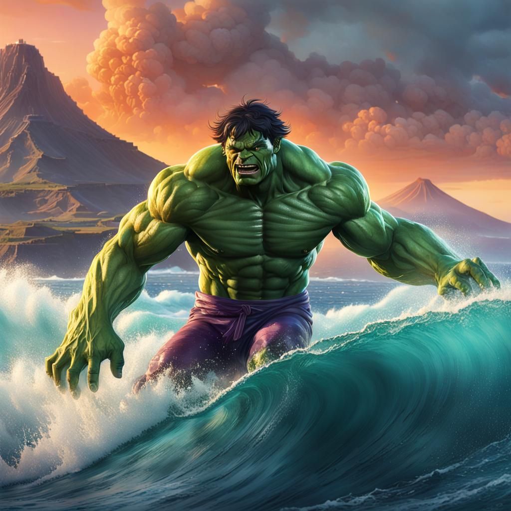 Incredible Hulk surfing in Santorini