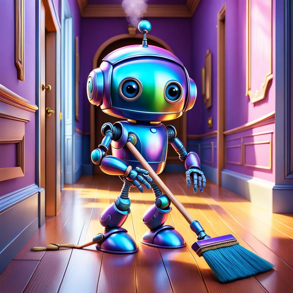 Robot Butler Sweeps the Hall