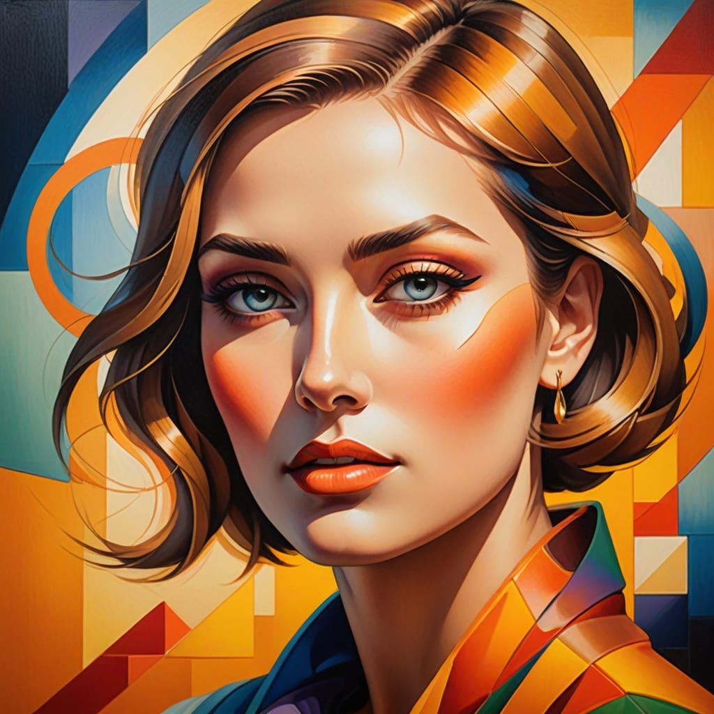 Cubist Woman Portrait in Airbrush Art Style