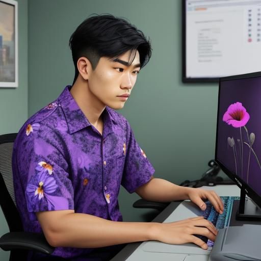 Gamer with Poppy Flower in Digital Art