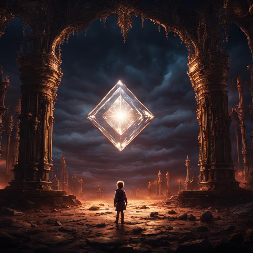 Diamond Radiating Light with Children Silhouettes