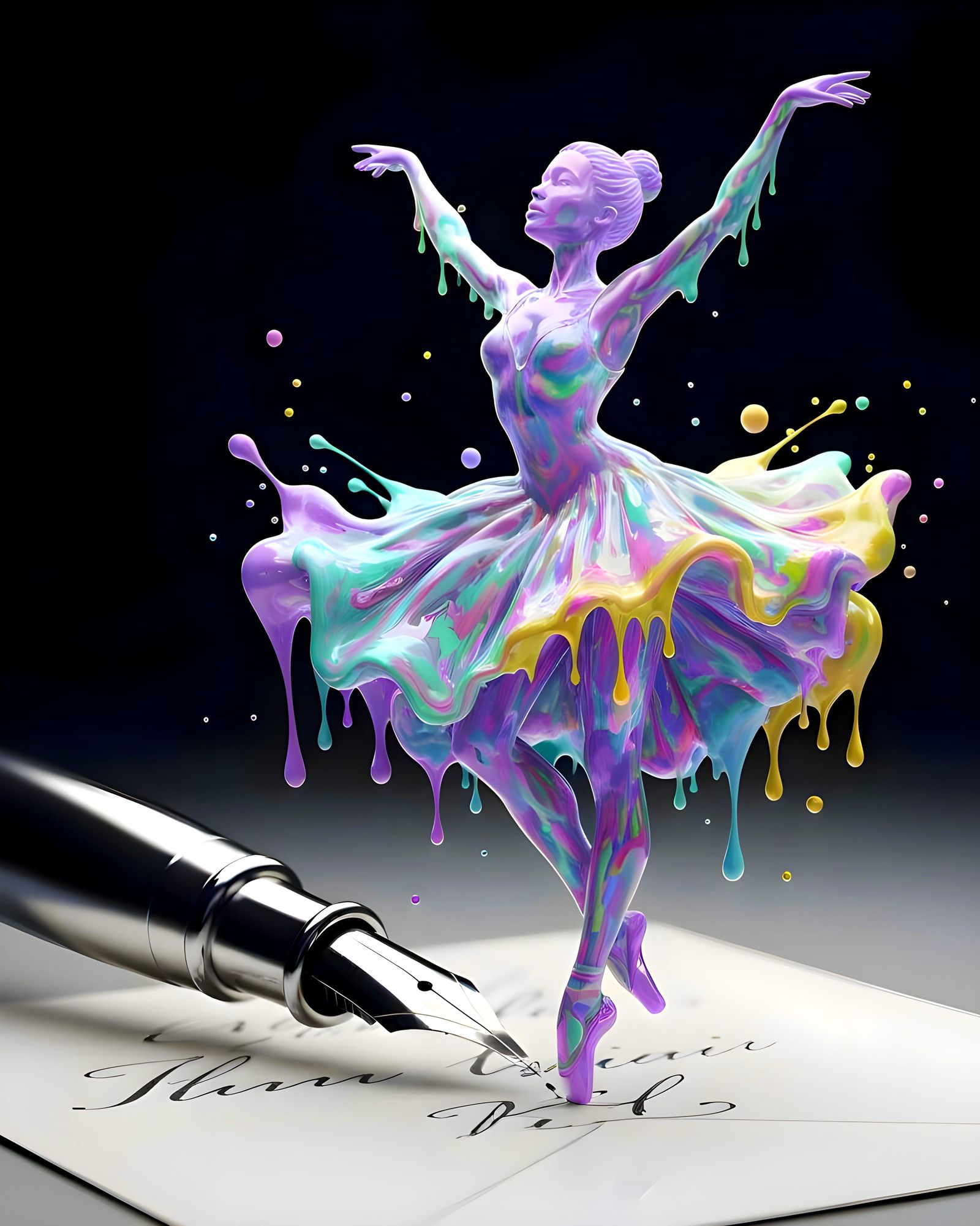 Ballerina of Dripping Liquid Paint in Pastel Colors