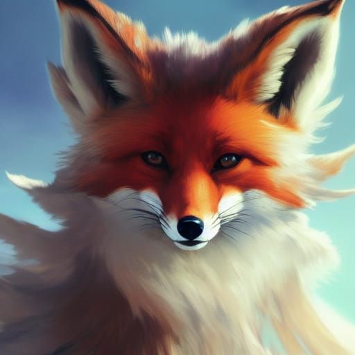 Winged Anime Fox Portrait in Hyperdetailed Style