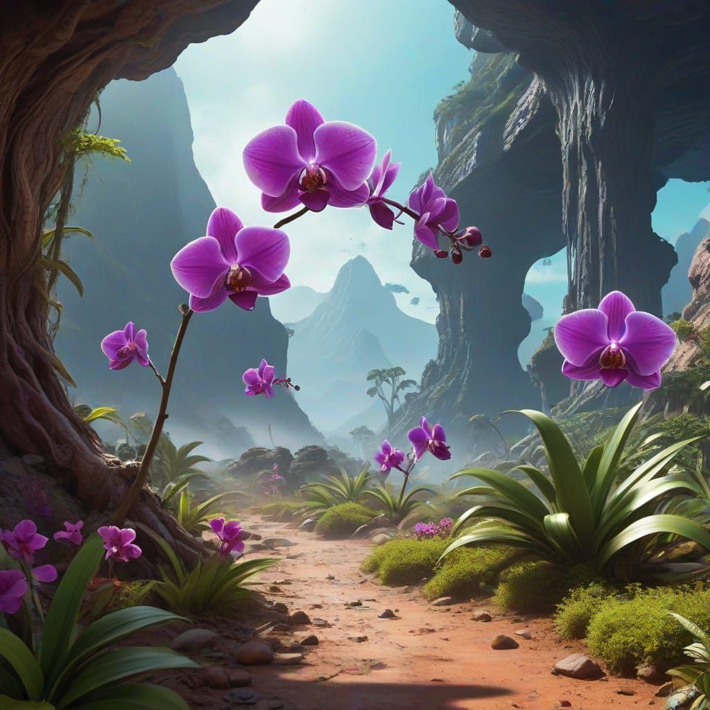 Alien Orchid Garden, Sci-Fi Digital Art