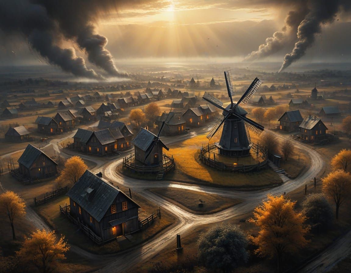 Village Under Warm Golden Light