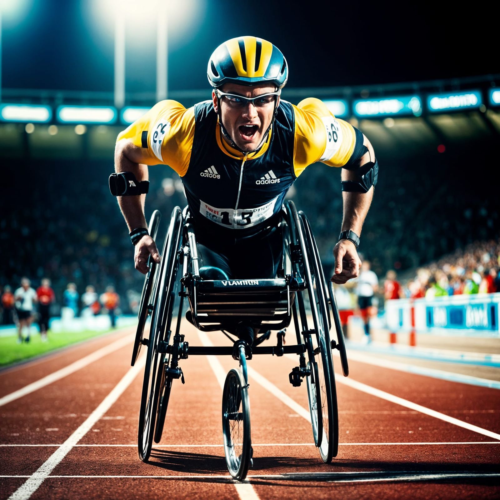 Para-Athlete's Victorious Finish: A Cinematic Still