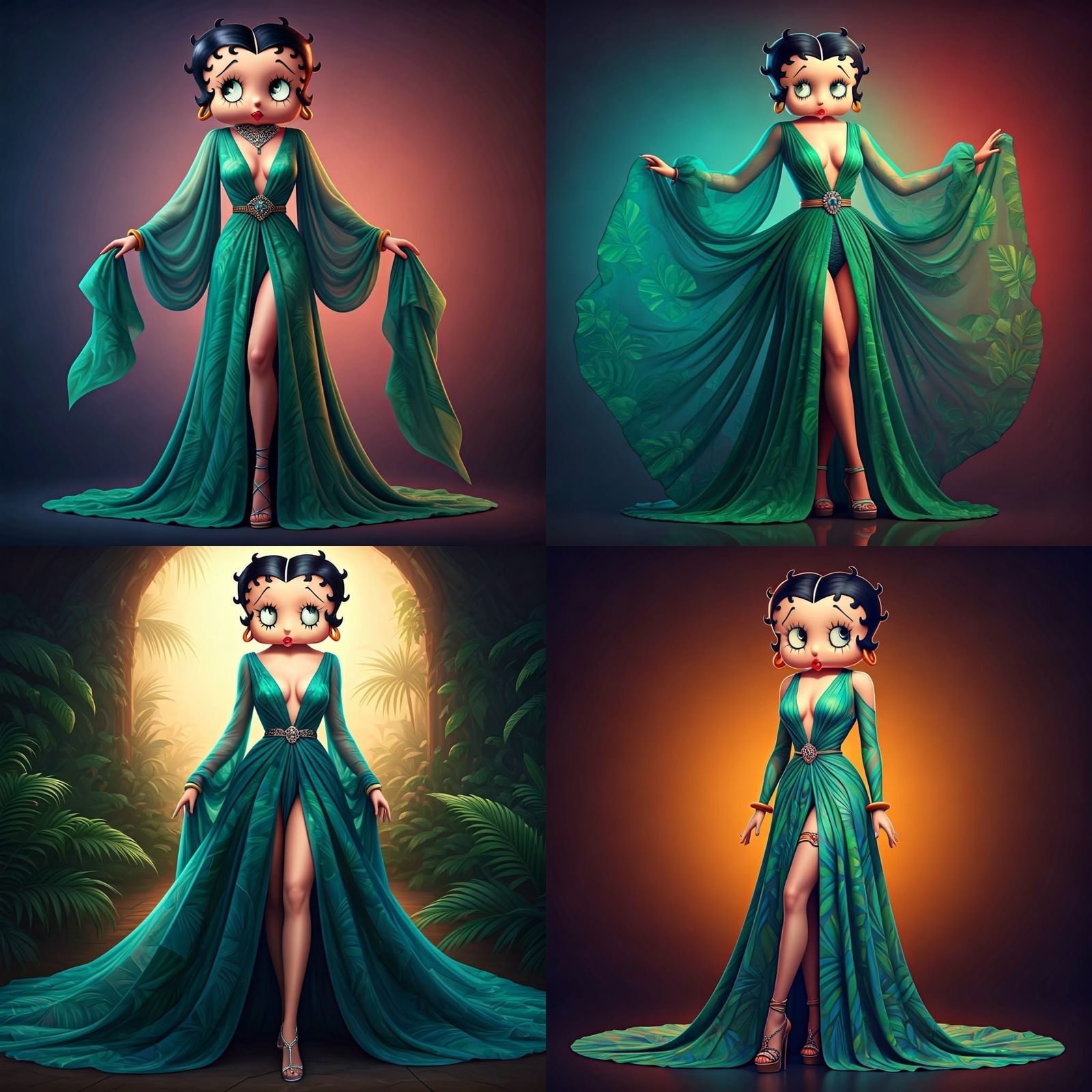 Betty Boop in Tropical Leaf Print Gown