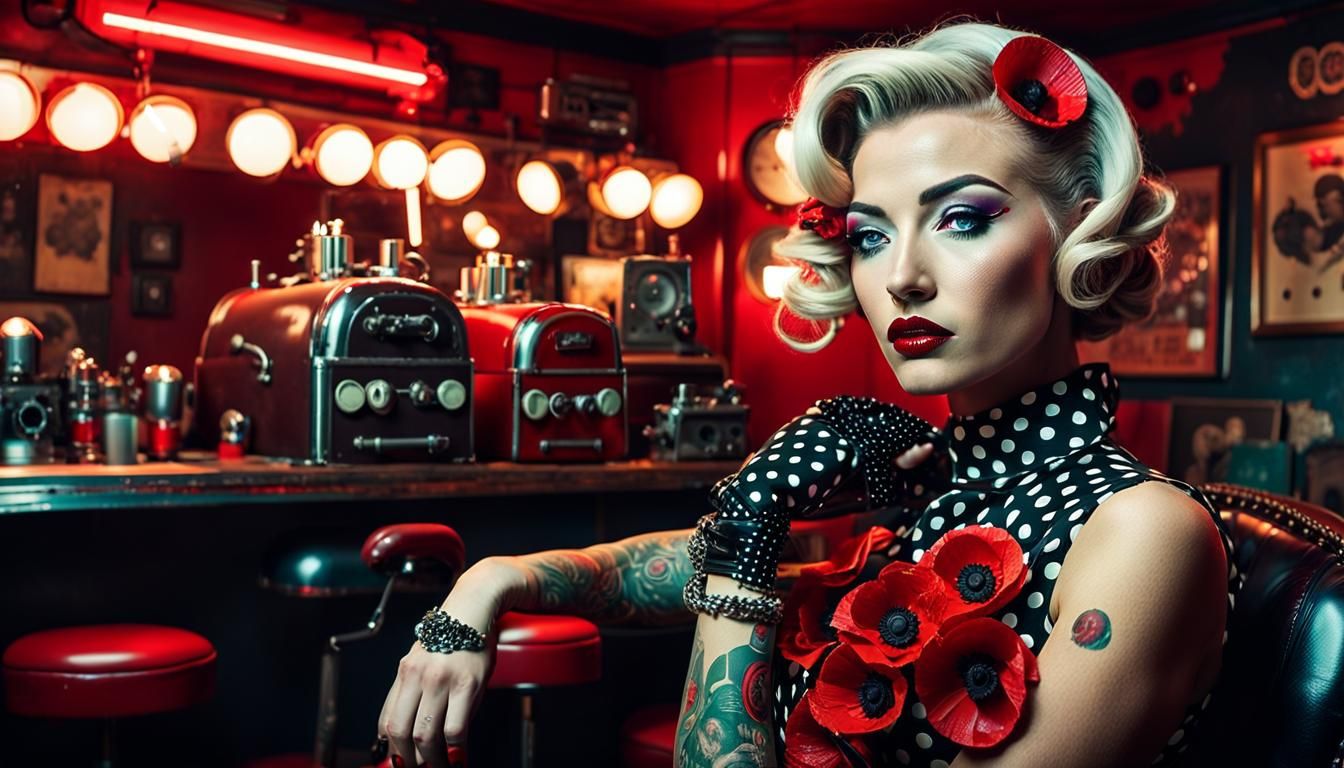 Cyberpunk Bombshell in Tattoo Parlor