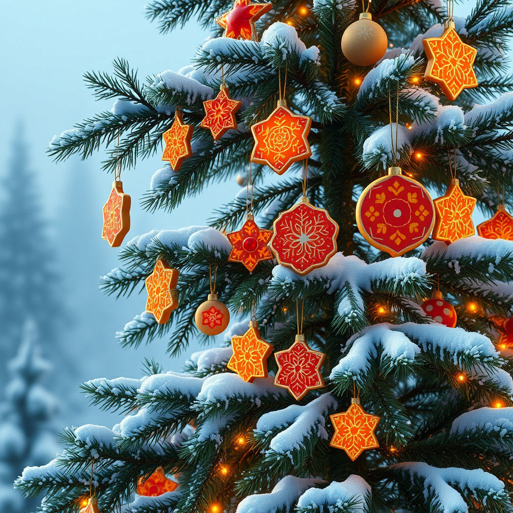 Christmas Tree with Gingerbread Cookies in Fantasy Style
